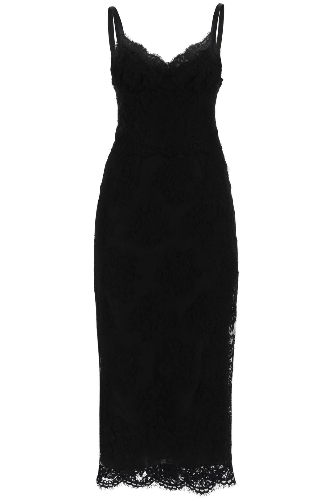Dolce & Gabbana Midi Lace Dress With Slit   Black