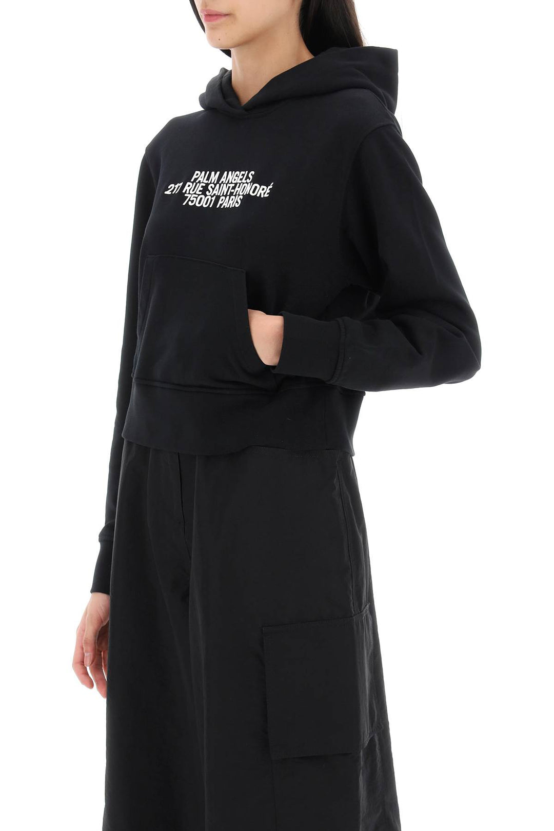 Palm Angels Cropped Hoodie With Embroidery   Nero