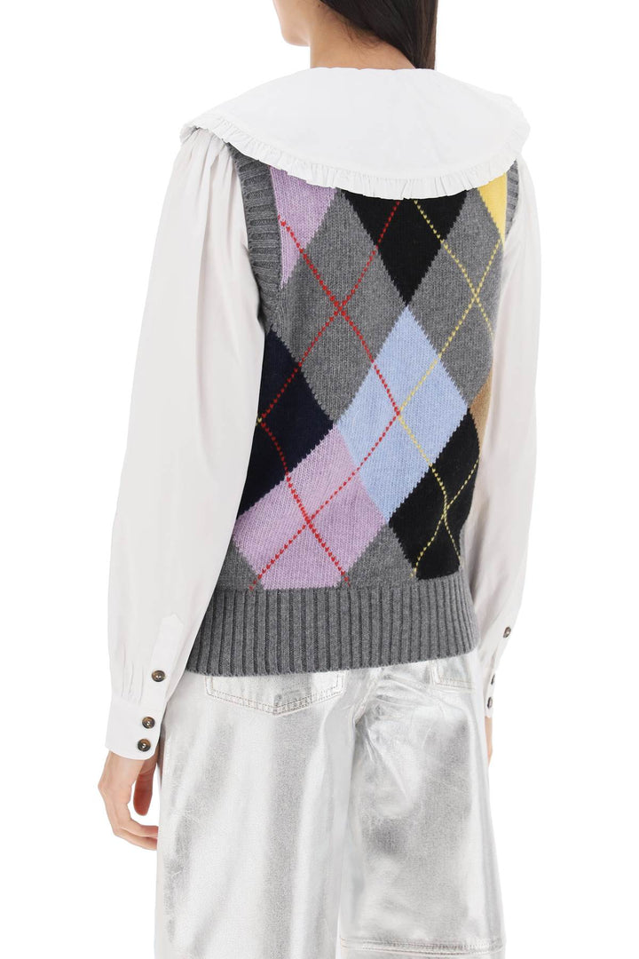 Ganni Wool Vest With Argyle Pattern   Multicolor