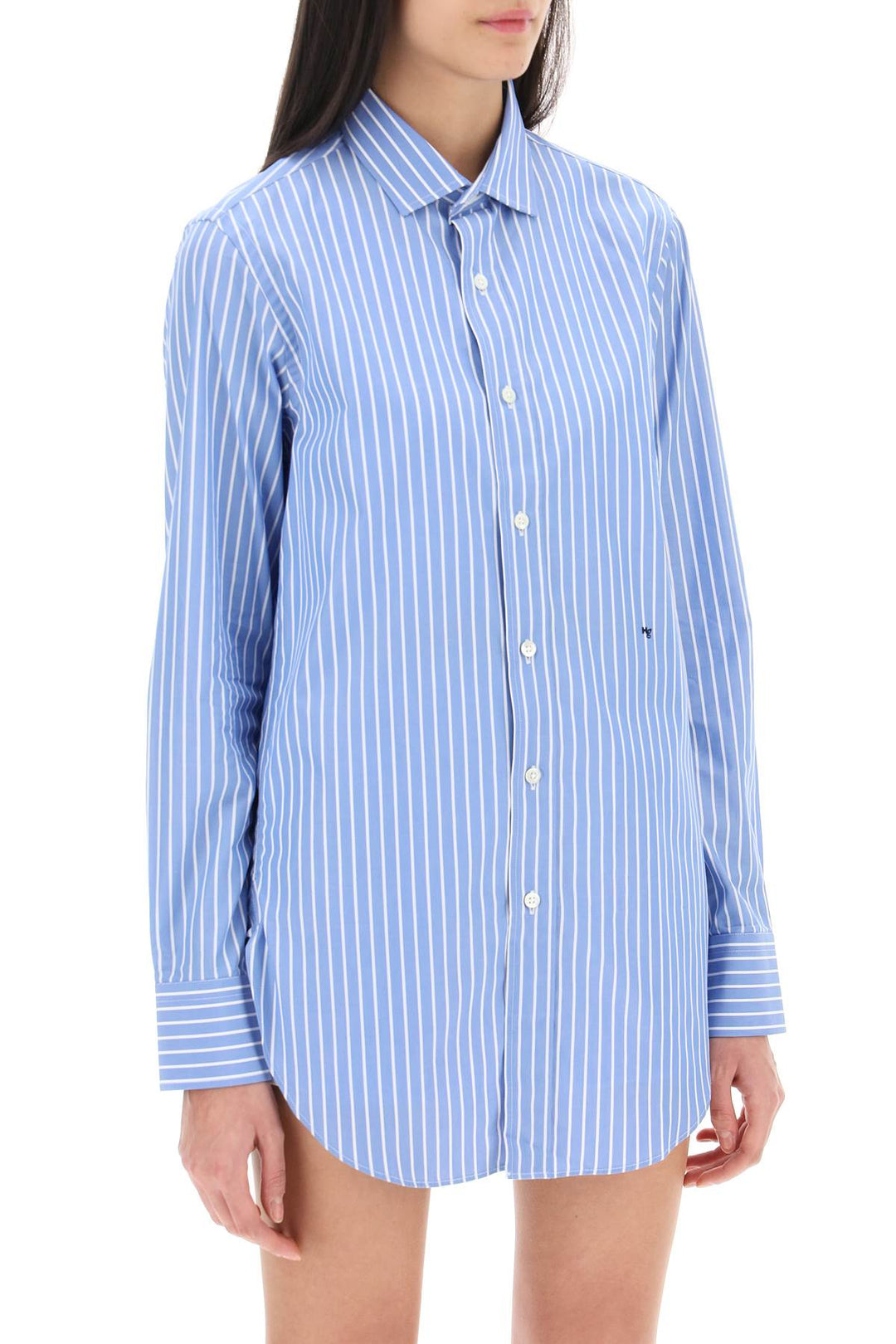 Homme Girls Striped Poplin Shirt   Blu