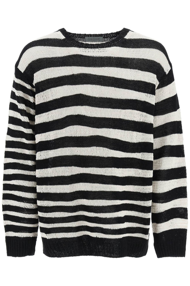 Yohji Yamamoto Striped Pure Cotton Sweater   Bianco
