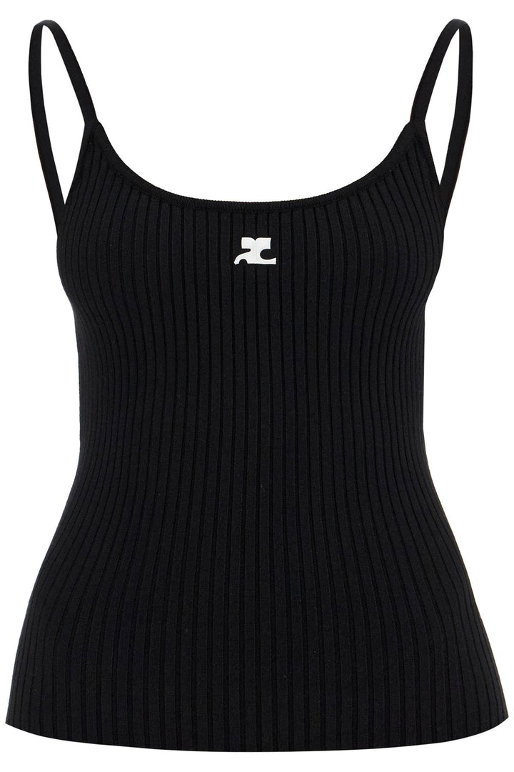 Courreges Ribbed Knit Tank Top With Spaghetti   Black
