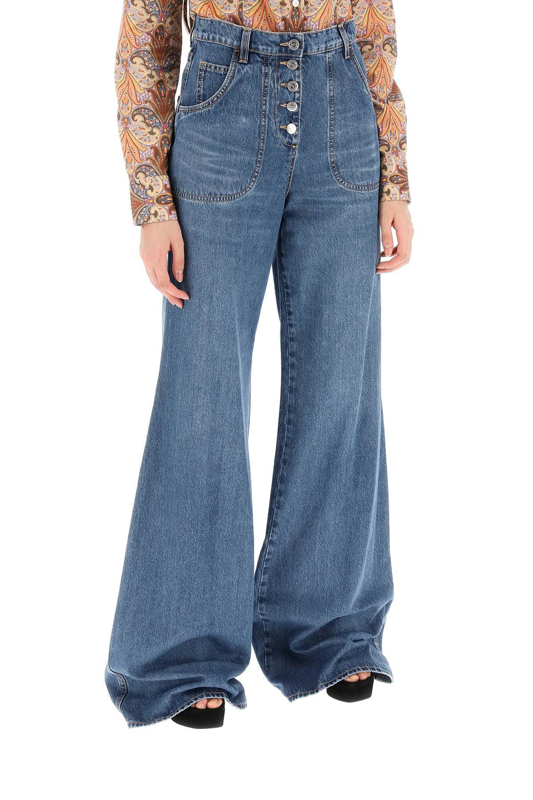 Etro Jeans With Back Foliage Embroidery   Celeste