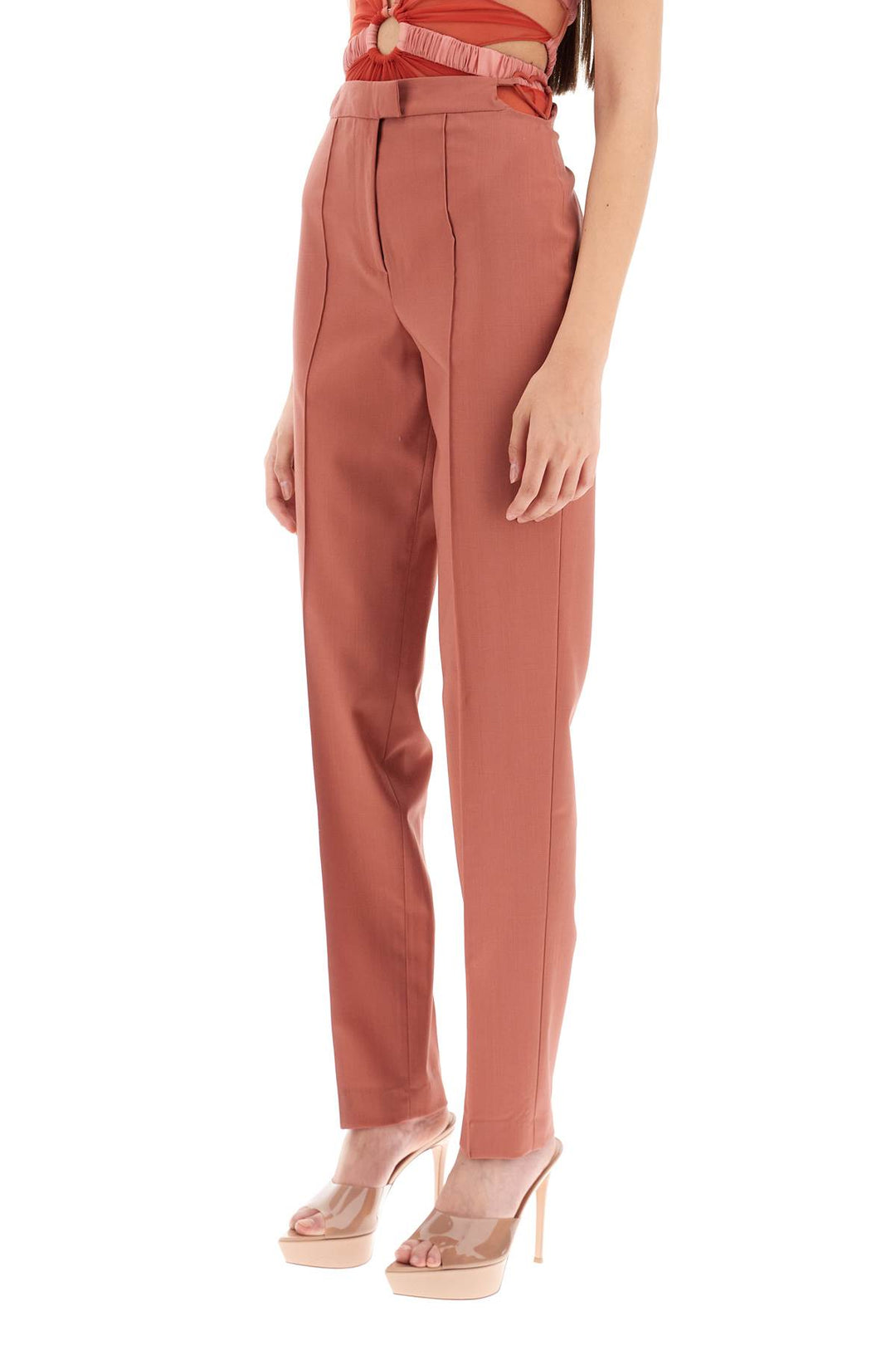 Nensi Dojaka Cool Virgin Wool Pants With Heart Shaped Details   Rosso