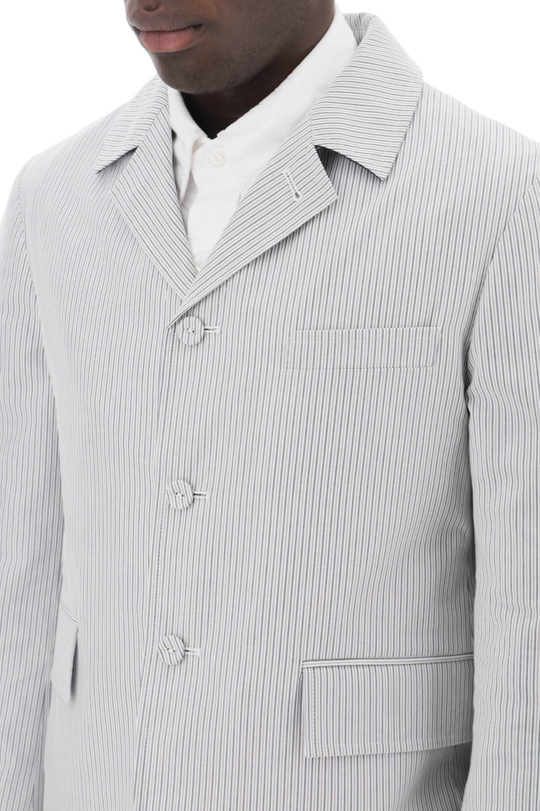 Thom Browne Striped Deconstructed Jacket   Bianco