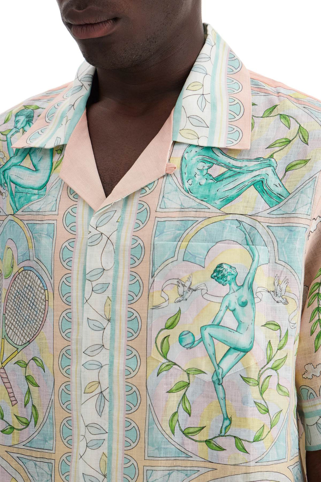 Casablanca Short Sleeved Linen Shirt For Men   Multicolor
