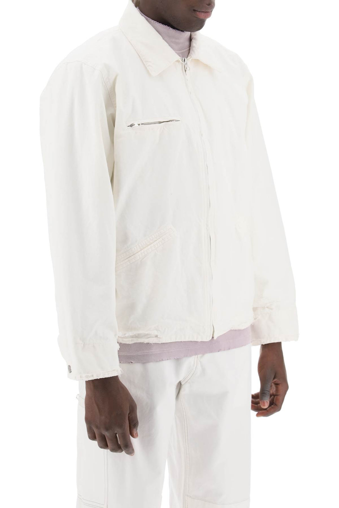 Mm6 Maison Margiela Distressed Cotton Canvas Jacket   Bianco