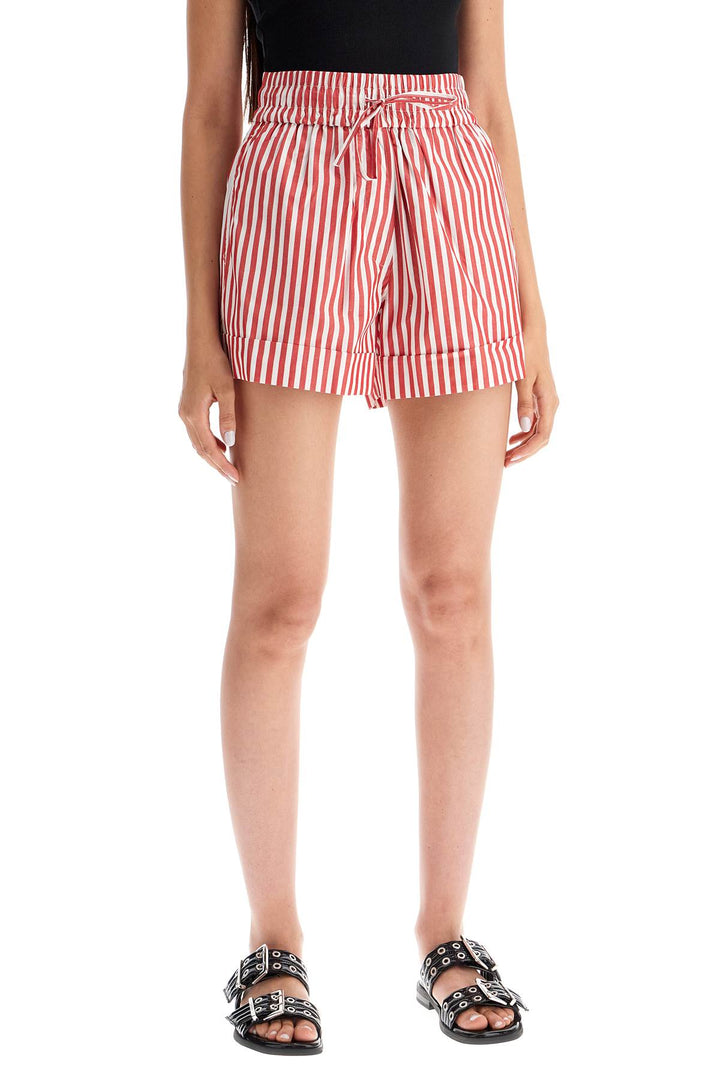 Ganni Striped Cotton Shorts For Men/W   White