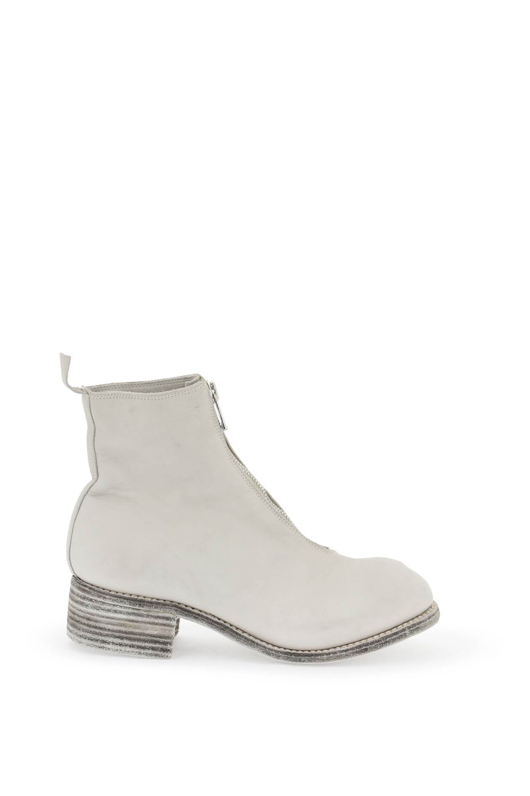 Guidi Front Zip Leather Ankle Boots   White