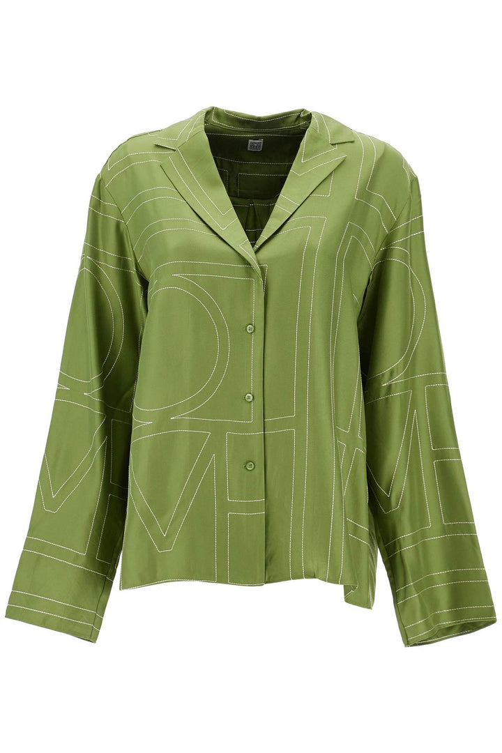 Toteme Monogram Silk Twill Pajama Shirt   Green