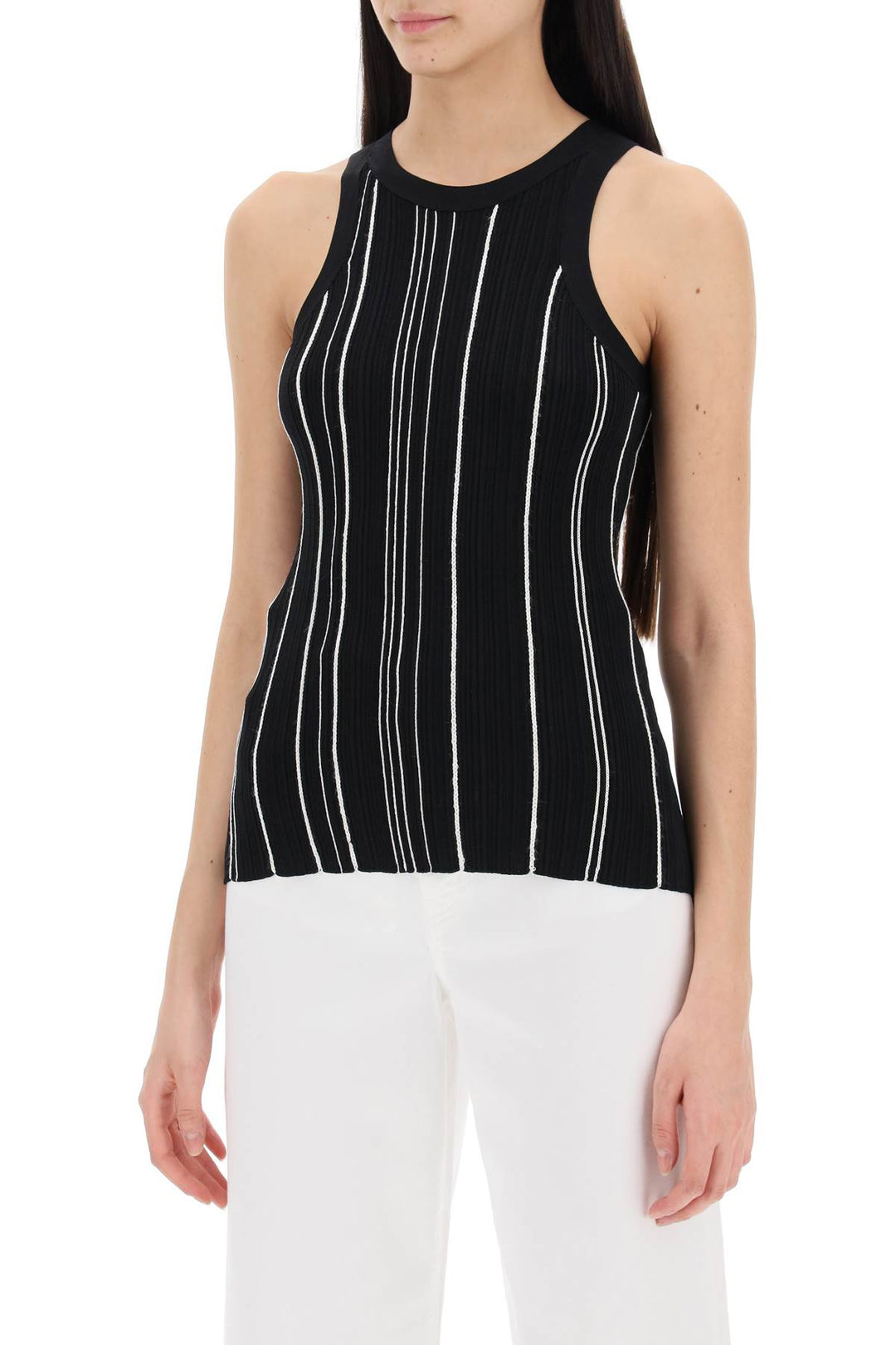 Toteme Ribbed Knit Tank Top With Spaghetti   Nero