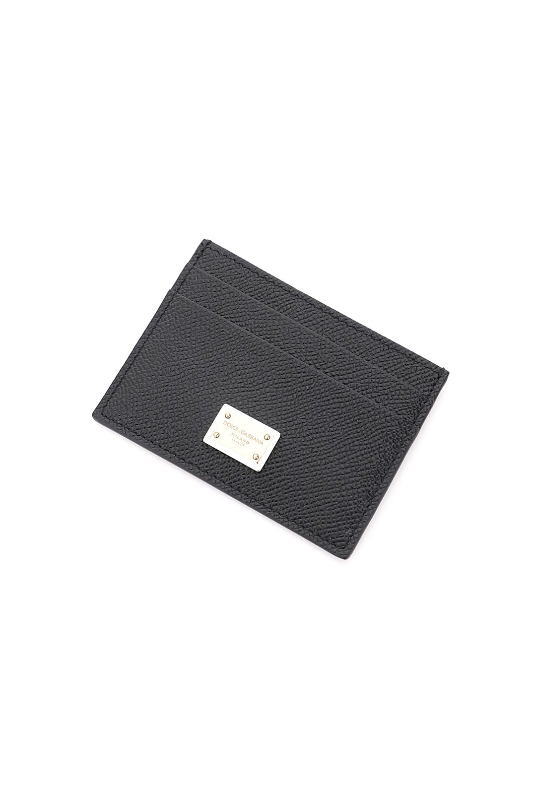 Dolce & Gabbana Leather Card Holder With Logo Plaque   Nero