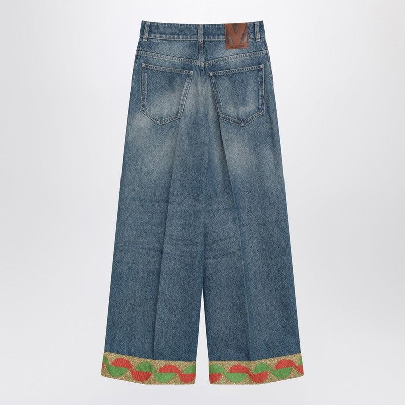 Valentino washed jeans with jacquard bottoms