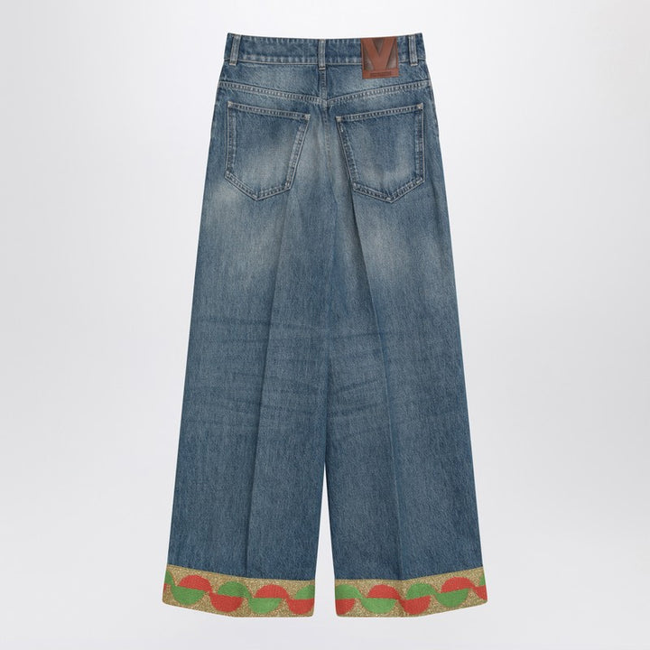 Valentino washed jeans with jacquard bottoms