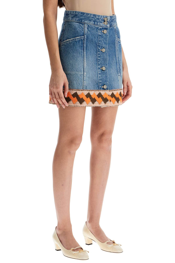 Valentino Garavani denim skirt with geometric trim