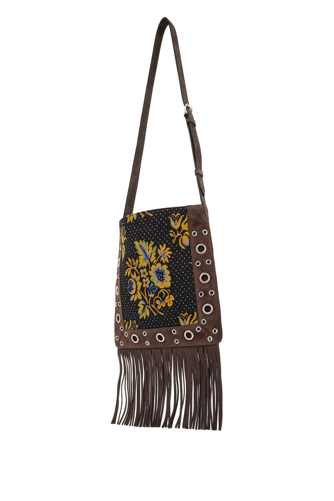 Valentino Garavani Nellcote Fringe Jacquard Suede Crossbody Bag