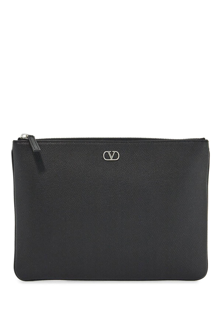 Valentino Garavani black leather pouch with zip