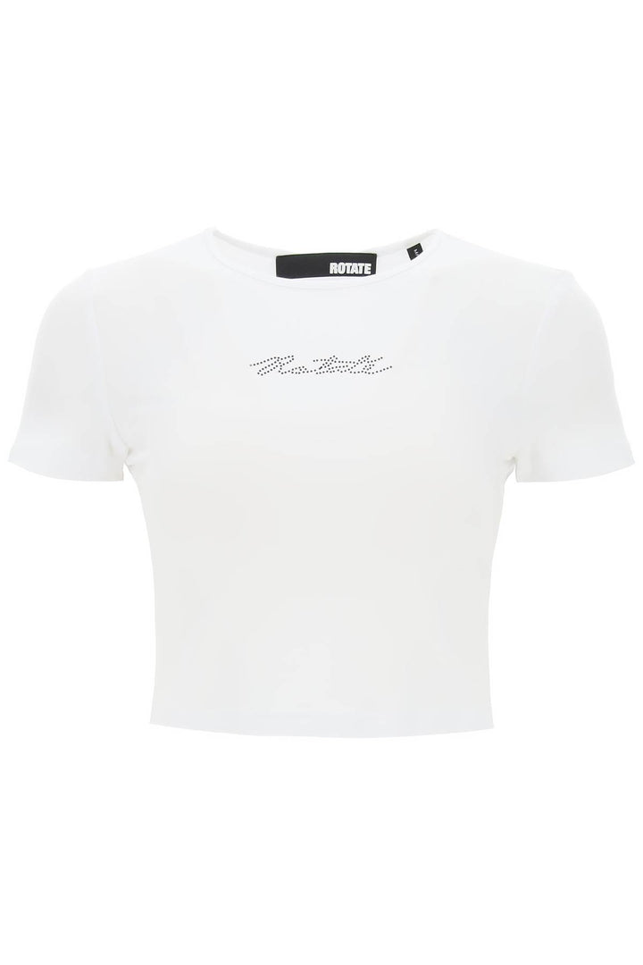 Rotate Cropped T Shirt With Rhinestone Logo   White