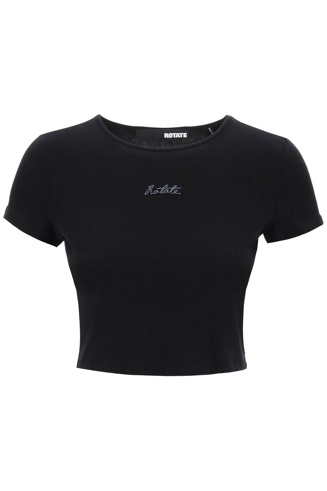 Rotate Cropped T Shirt With Embroidered Lurex Logo   Nero