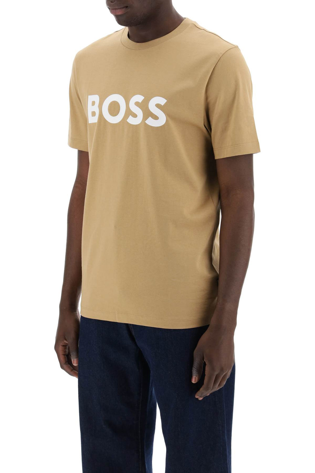 Boss Tiburt 354 Logo Print T Shirt   Beige