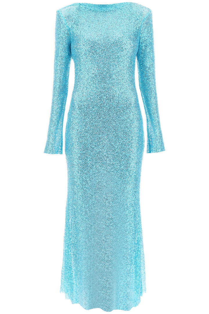 Self Portrait Long Sleeved Maxi Dress With Sequins And Beads   Light Blue