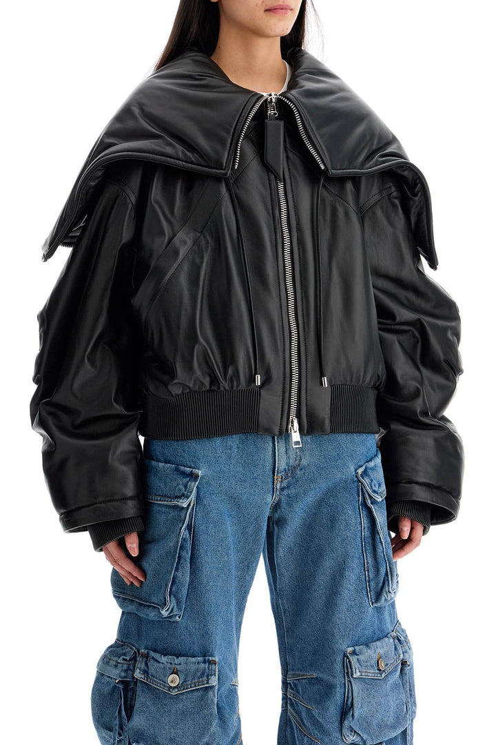The Attico Nappa Bomber Jacket With Oversized Hood   Black