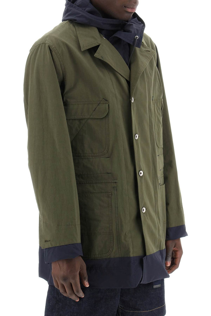 Sacai Reversible Cotton Blend Overcoat With   Blu