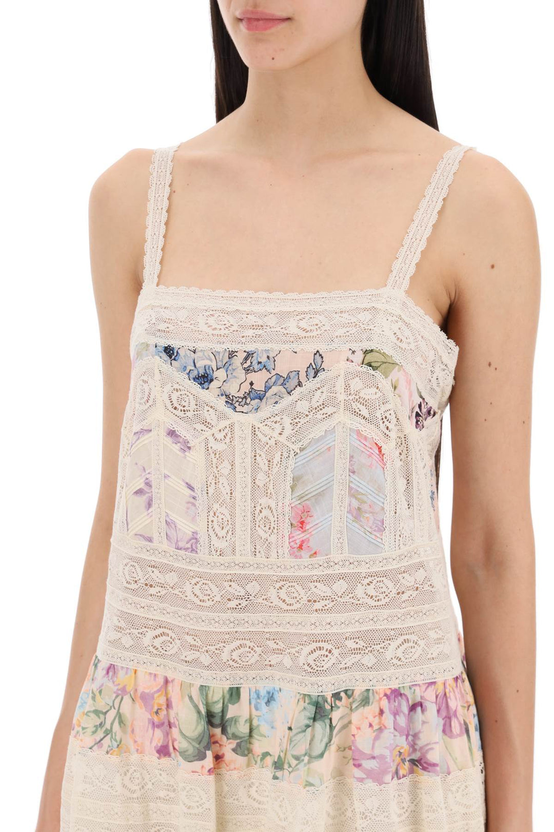 Zimmermann Mini Halliday Dress With Floral Print And Lace   Multicolor