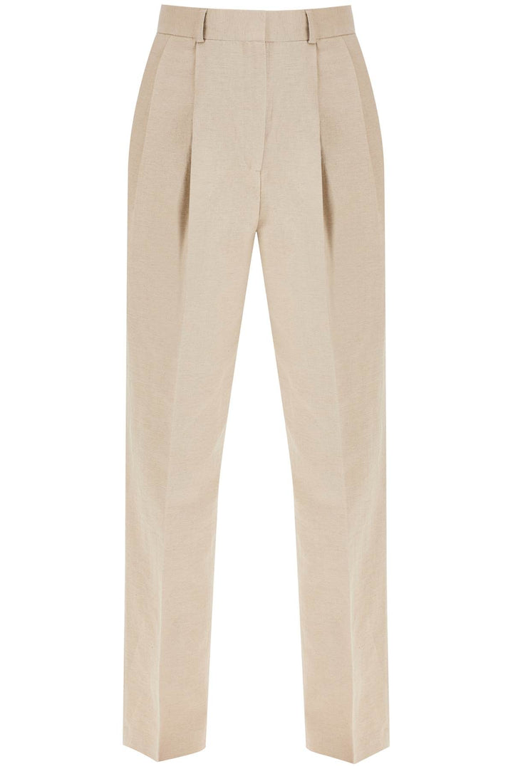 Toteme Tailored Linen Blend Trousers For Men   Beige