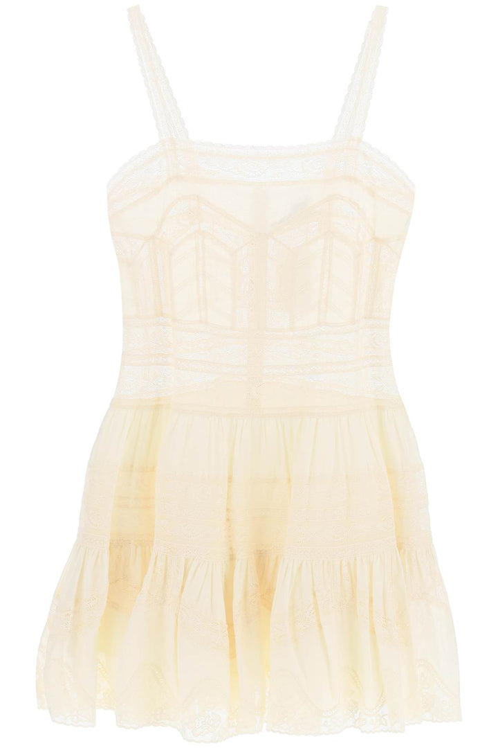 Zimmermann Halliday Mini Dress With Lace Detail   Neutral