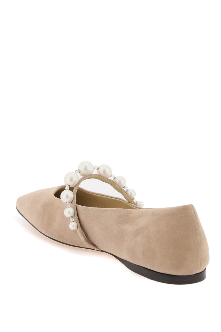 Jimmy Choo Suede Leather Ballerina Flats With Pearl   Neutro
