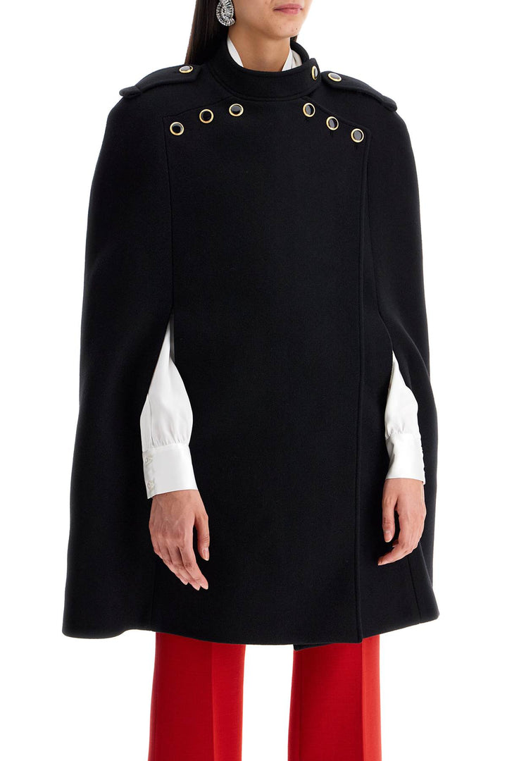 Alessandra Rich Wool Cape With Jewel Buttons   Black