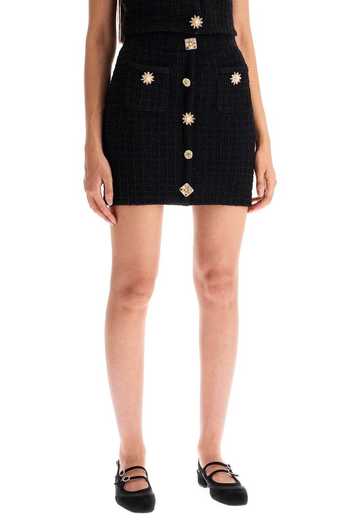 Self Portrait Knitted Mini Skirt With Jewel Buttons   Black