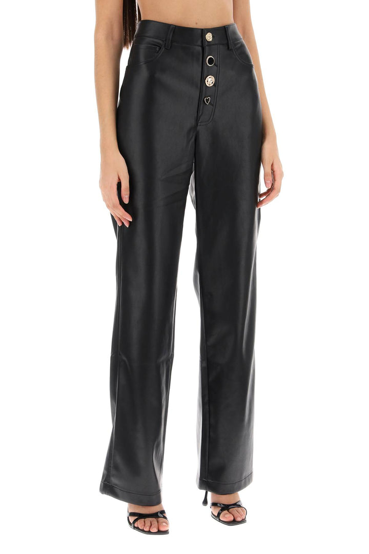 Rotate Embellished Button Faux Leather Pants   Nero