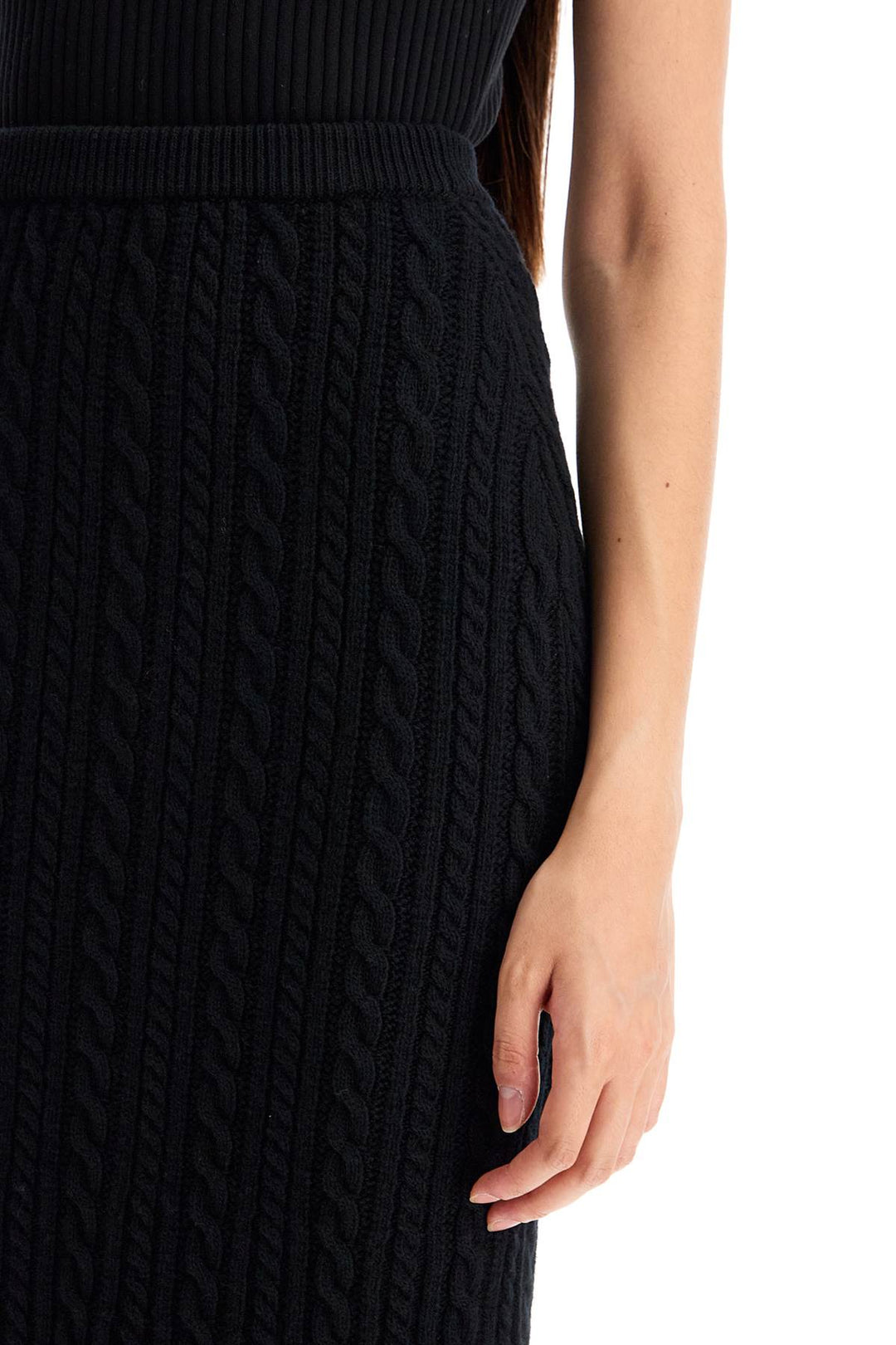 Alessandra Rich Knitted Midi Skirt With Cable Knit   Black