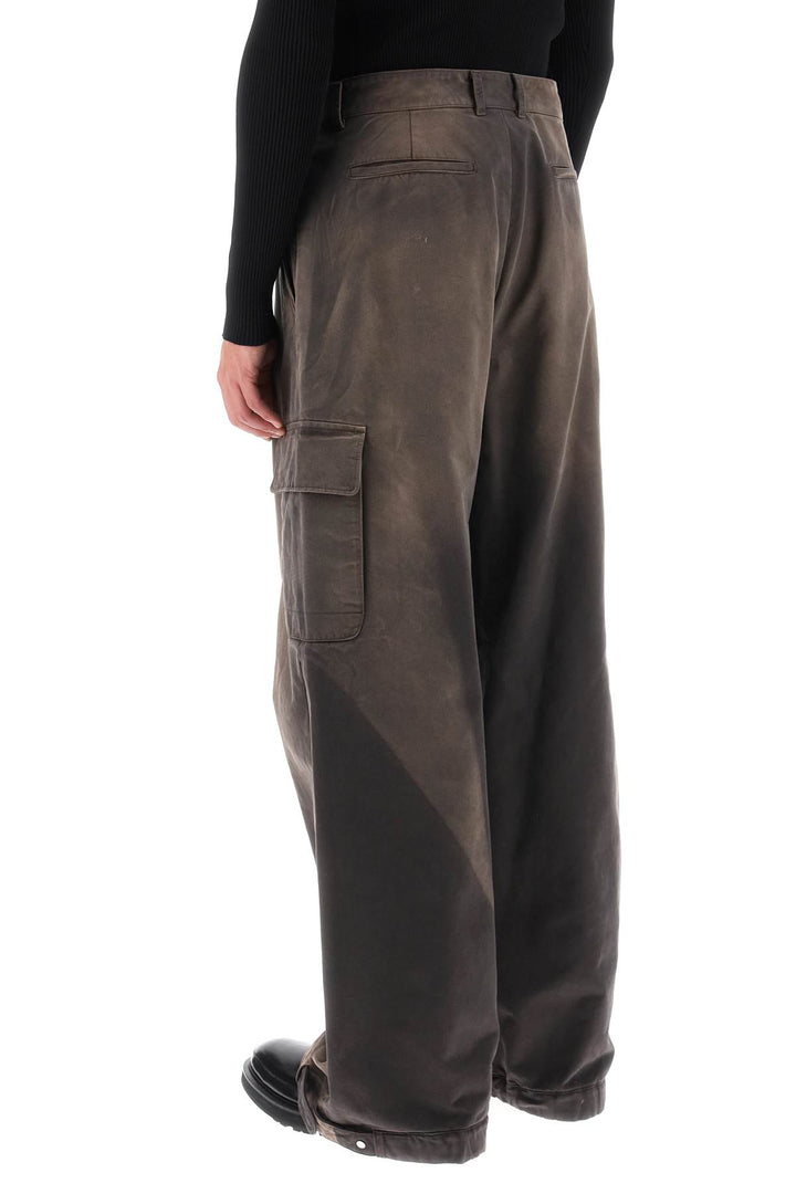 Off White Washed Effect Cargo Pants   Brown