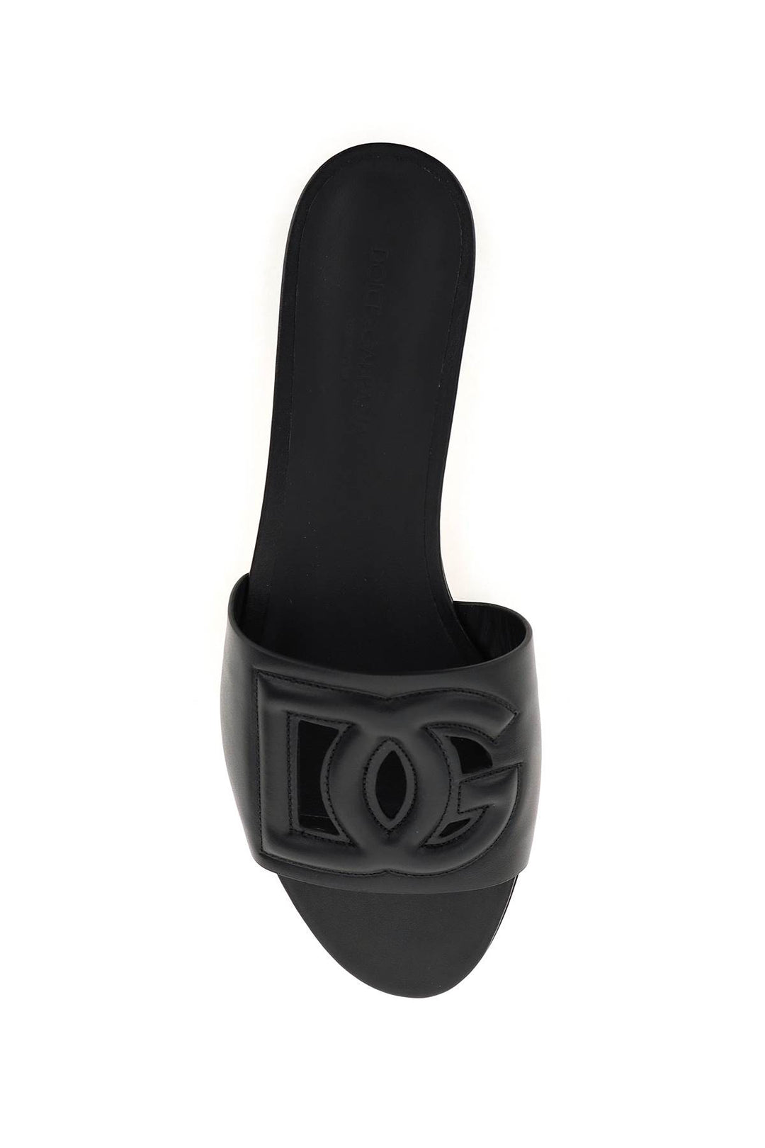 Dolce & Gabbana Leather Slides With Cut Out Logo   Black
