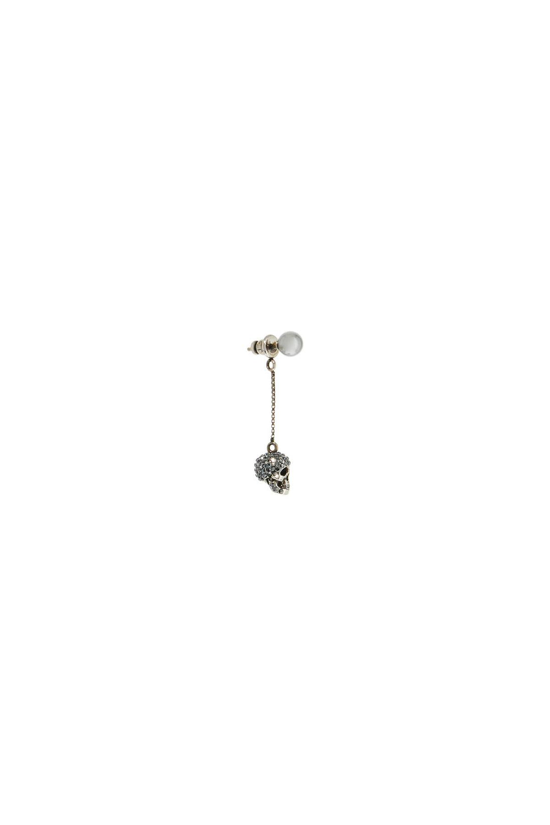 Alexander Mcqueen Skull Earrings With Pavé And Chain   Grey