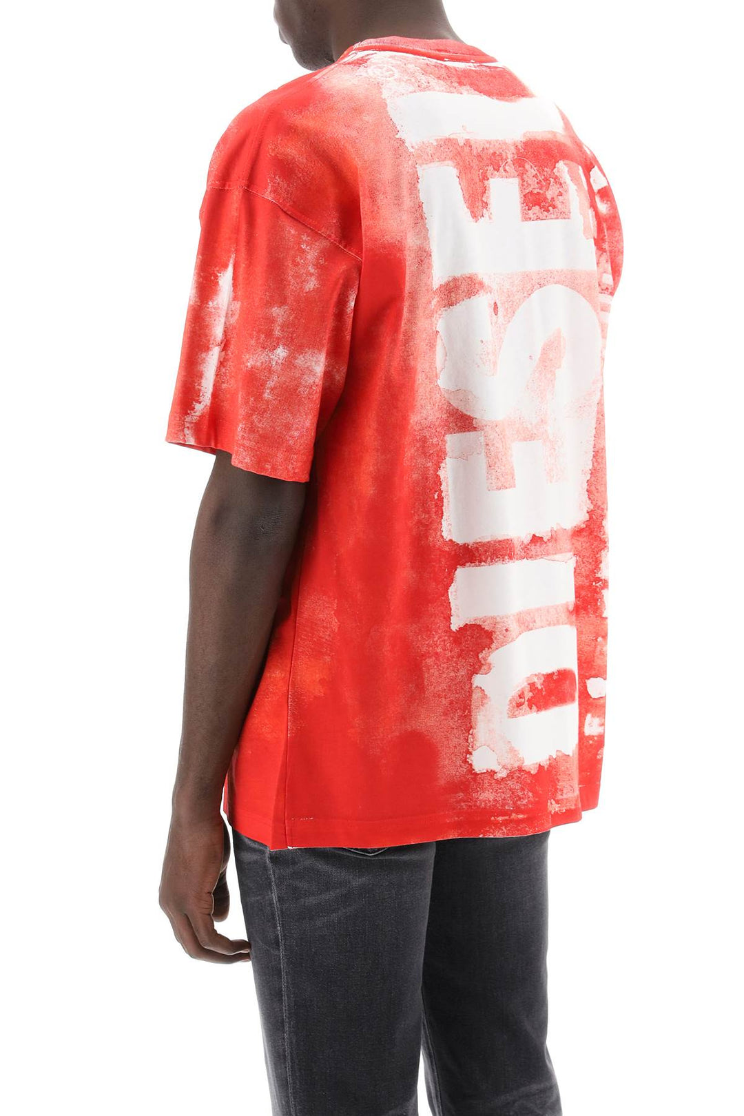 Diesel Printed T Shirt With Oversized Logo   Rosso