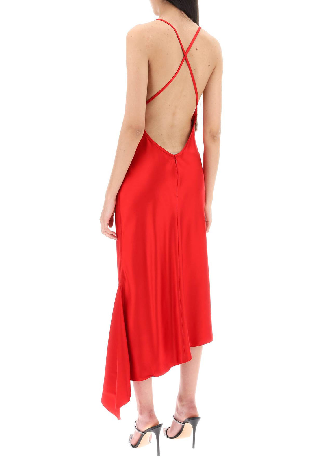N.21 Satin Slip Dress With Asymmetrical Hem   Rosso