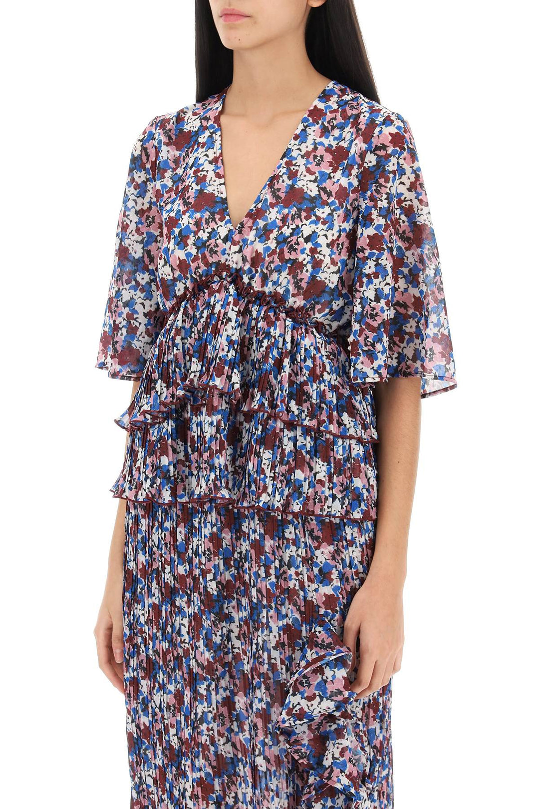 Ganni Pleated Blouse With Floral Motif   Multicolor