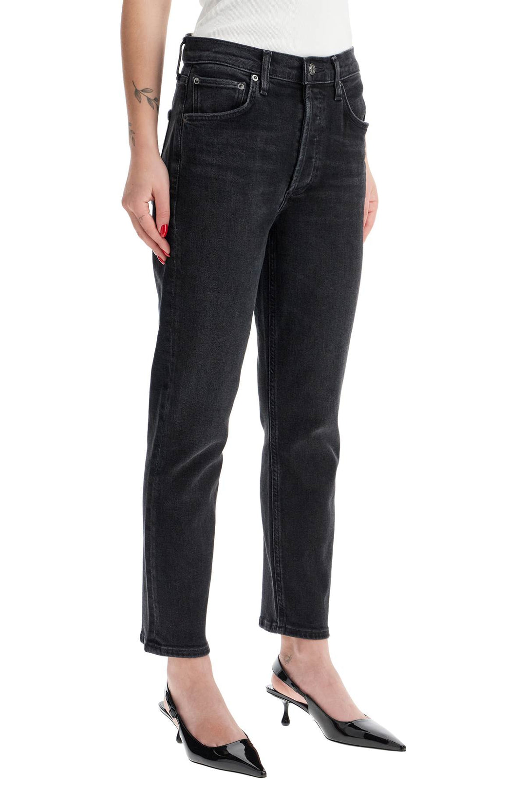 Agolde Cropped Riley Jeans By   Black