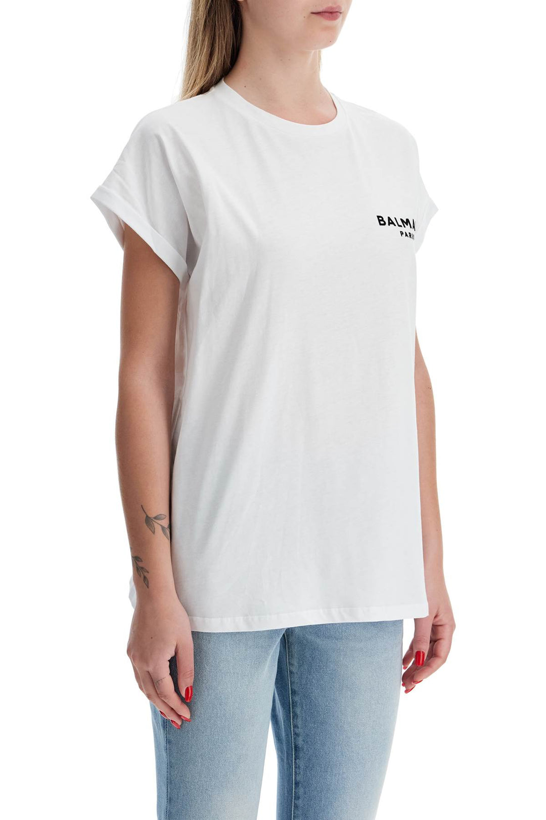 Balmain Flocked Logo T Shirt   White