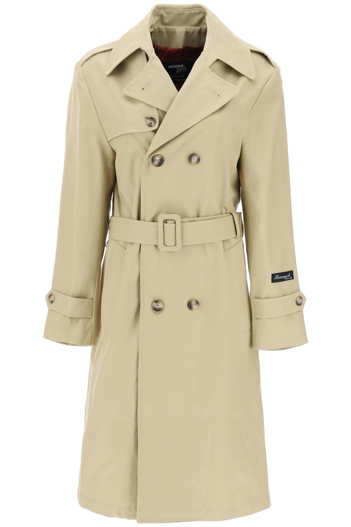 Homme Girls Cotton Double Breasted Trench Coat   Beige