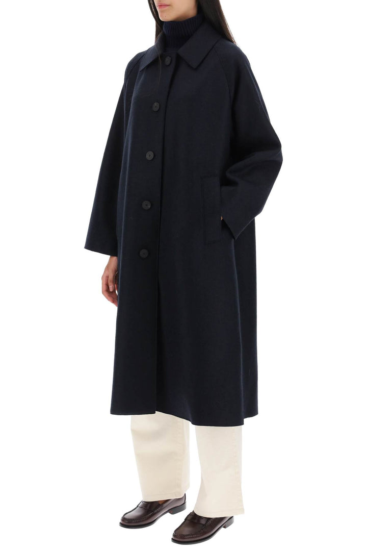 Harris Wharf London Balmacaan Coat In Pressed Wool   Blu
