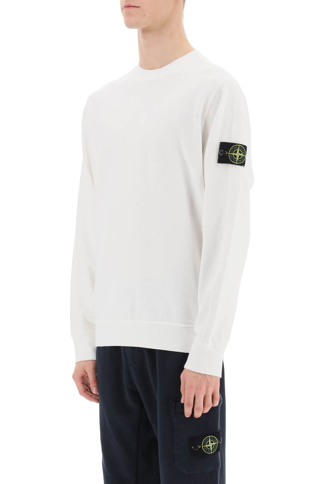 Stone Island Light Sweatshirt With Logo Badge   Bianco