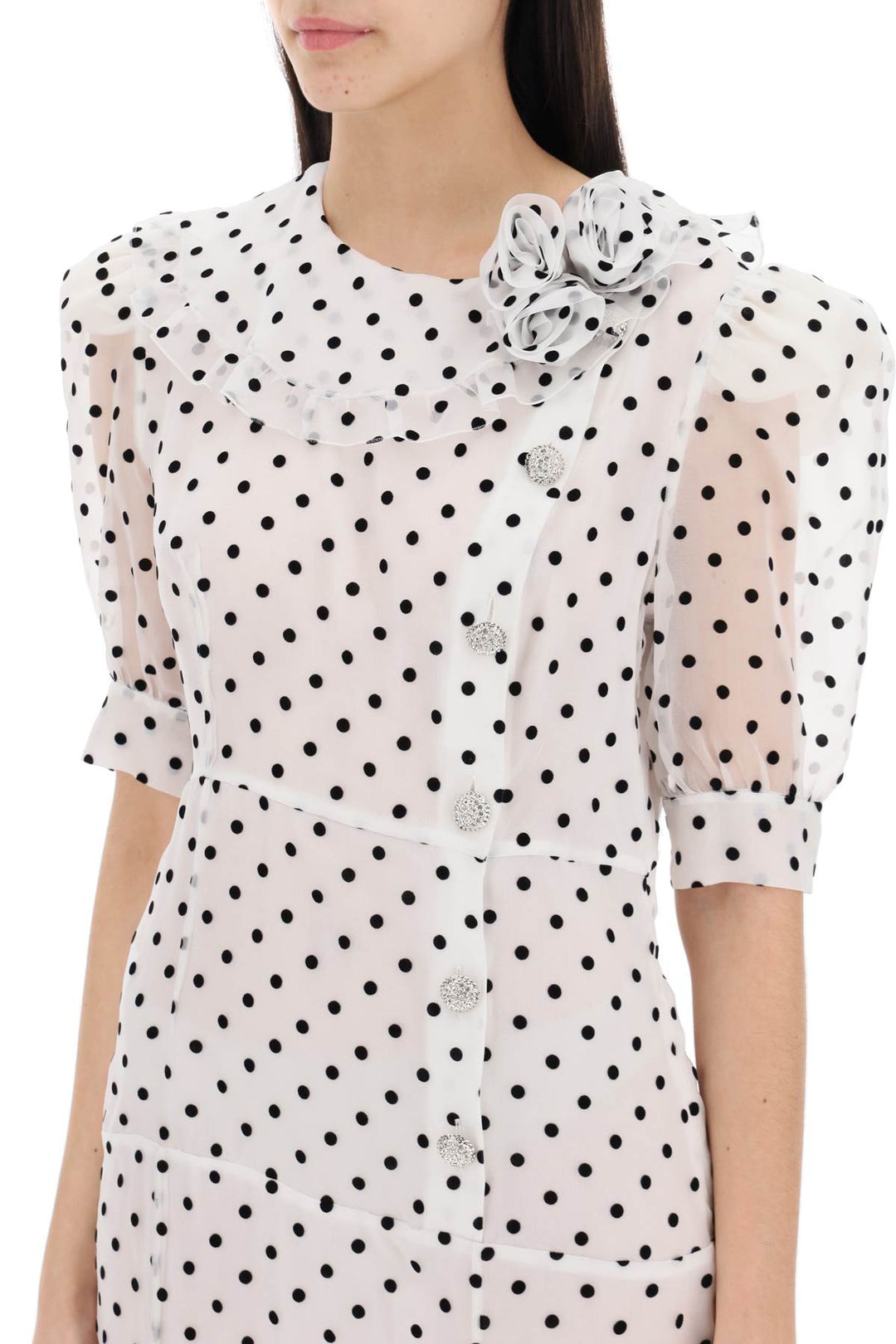 Alessandra Rich Replace With Double Quotesilk Organza Midi Dress With Polka   Bianco