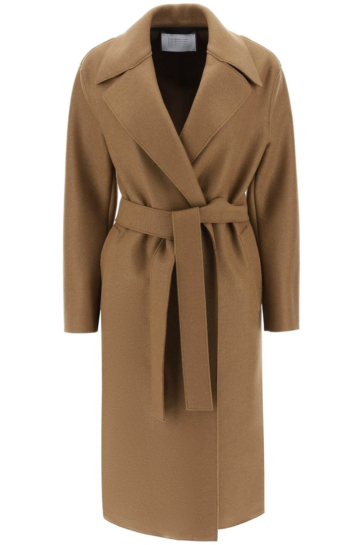 Harris Wharf London Long Robe Coat In Pressed Wool And Polaire   Brown