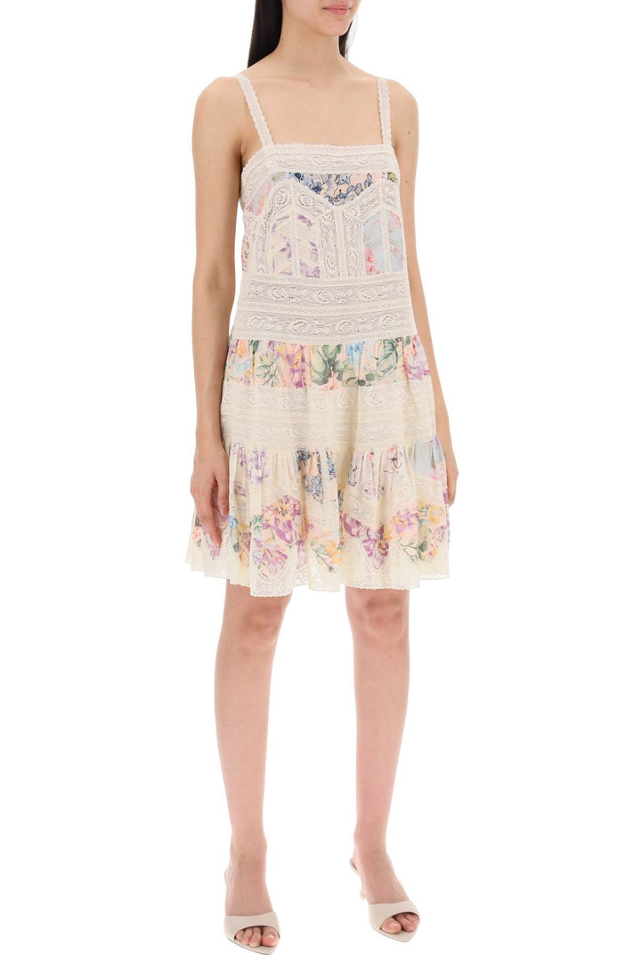 Zimmermann Mini Halliday Dress With Floral Print And Lace   Multicolor