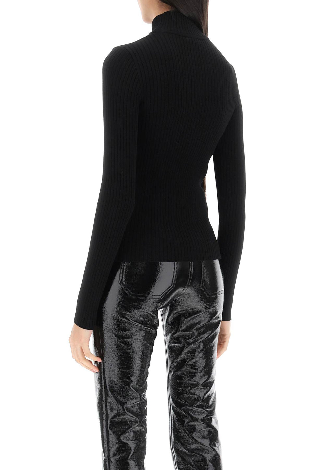 Courreges Re Edition Ribbed Funnel Neck Sweater   Black